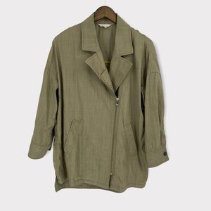 Maje Olive Green Asymmetric Zipper Crepe‎ Oversized Jacket